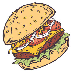 cartoon cheeseburger vibrant colors hand drawn s