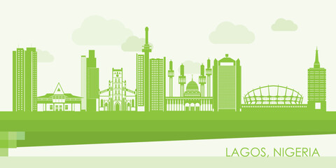 Fototapeta premium Green Skyline panorama of city of Lagos, Nigeria - vector illustration