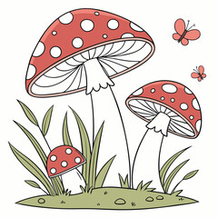 cartoon mushrooms red and white spotted toadstool