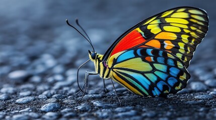 Obraz premium Vibrant butterfly rests on a textured surface