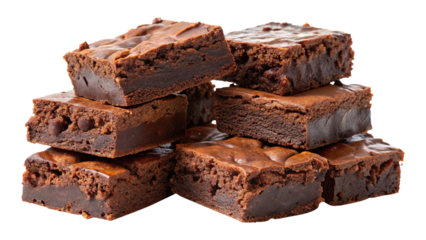 Delicious stack of fudge brownies isolated on a white transparent background