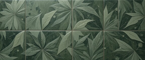 Fototapeta premium Elegant Dark Green Leaf Tile Pattern A Sophisticated Design for Interior Walls and Floors