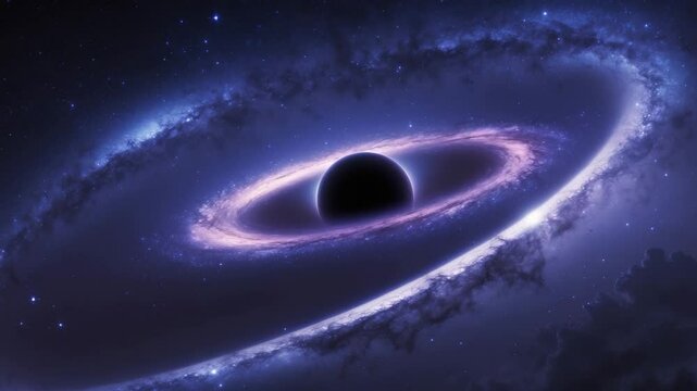 Scientific astronomical background - spacetime warping concept, black hole devours spiral galaxy in deep space. Elements of this image offered by Ai