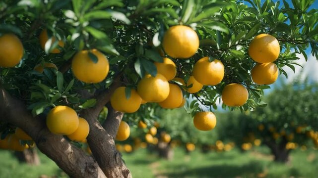 Mature grapefruit tree abundant with ripe fruit in an orchard for retail markets.