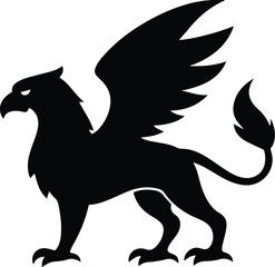 Black and White Griffin Vector | Heraldic and Stylized Griffin Illustration for Medieval Designs, Graphic Art, and Legendary Creature Projects