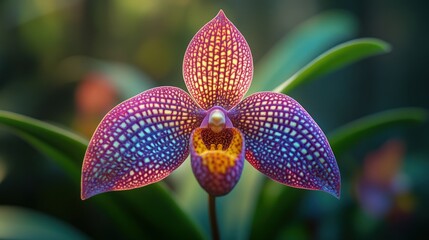 Vibrant orchid bloom in a garden setting