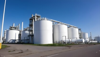 Modern Industrial Plant with Large White Storage Tanks