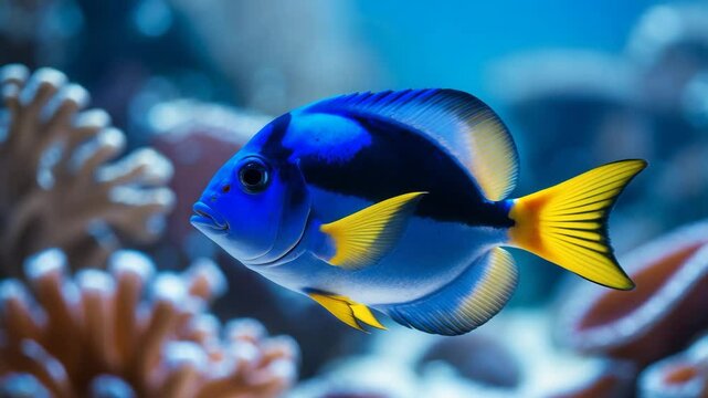 Detailed look at a surgeonfish gliding on the seabed