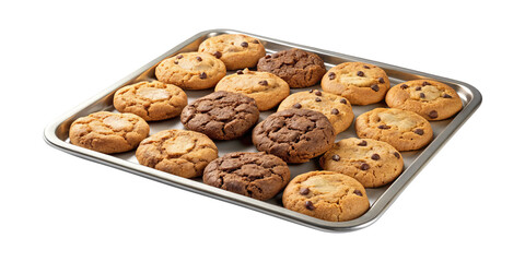 Freshly Baked Assortment of Delicious Cookies on a Shiny Silver Tray