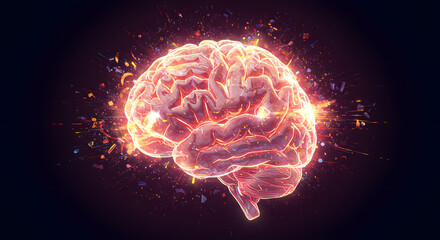 Human Brain bursting with light and energy, Abstract Conceptual Design suitable for science, technology, education, and creativity concepts, 3D Render