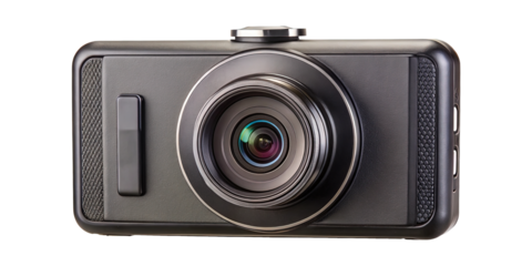 Close up of a modern black dashboard camera for vehicle use