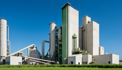 Modern Cement Factory Against Clear Blue Sky