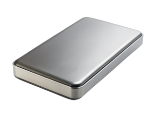 A polished, rectangular metal box, possibly used for storing small items