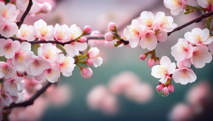 Obraz premium background with pink buds and white flowers of plum or sakura blossom in early spring