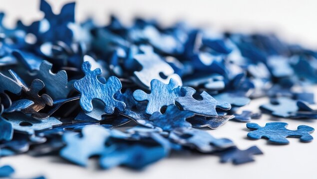 Scattered blue puzzle pieces