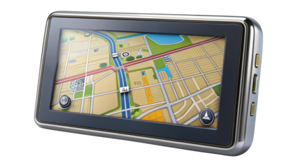 GPS Navigation Device Showing a City Map and Road System Details