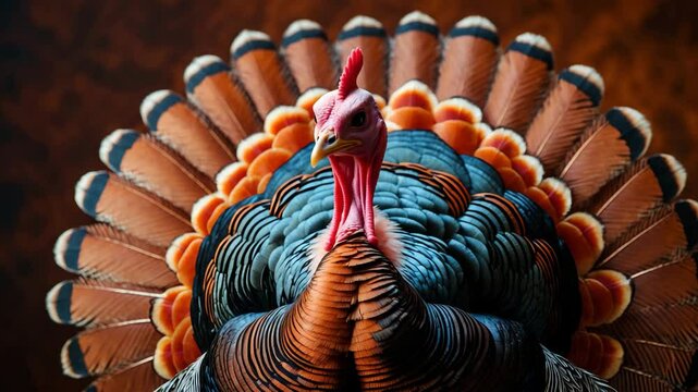 video of a tamed turkey set against a brown background.