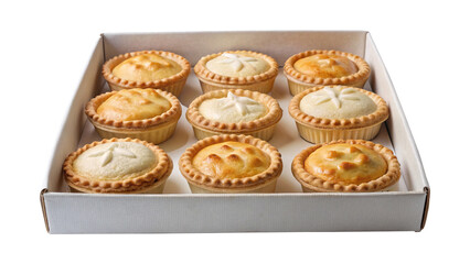 Box of mini custard tarts and pies for a sweet dessert treat