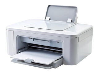 Clean studio shot of a white inkjet printer ready for office work