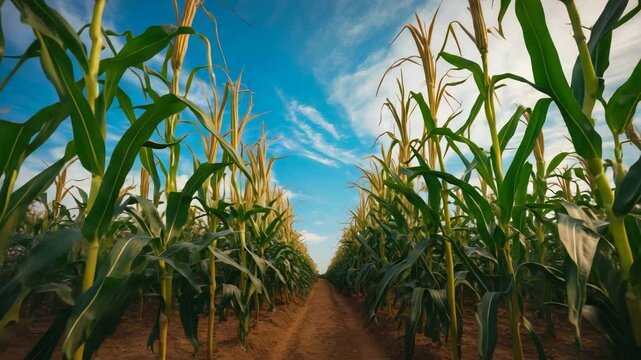 Adult Maize plants that have stalks, ears, and silk.