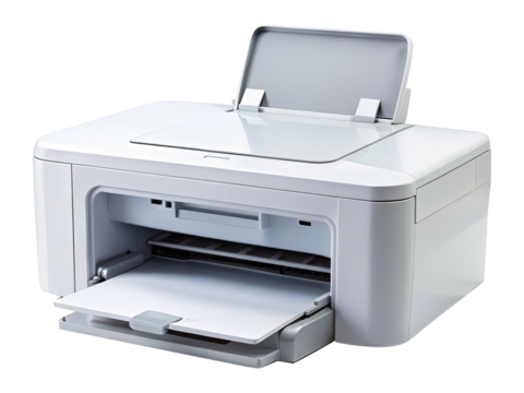 Clean studio shot of a white inkjet printer ready for office work