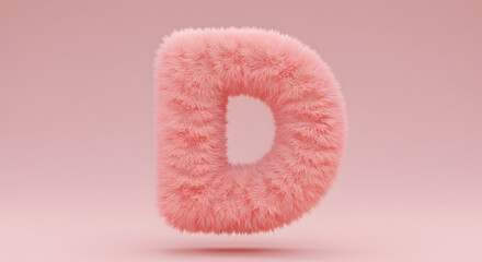 Fototapeta premium Soft fluffy pink letter D with a fuzzy texture, isolated on a pastel background, concept for children's branding, creative projects and playful marketing