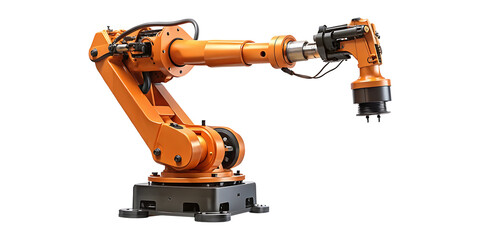 Fototapeta premium Industrial Robotic Arm in Orange and Black Showing Precision Engineering Design