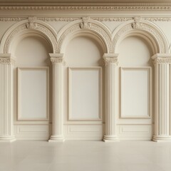 Elegant classical interior architectural design featuring arches and pillars.