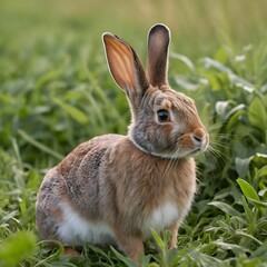 Fototapeta premium Adorable Brown Rabbit in Green Grass