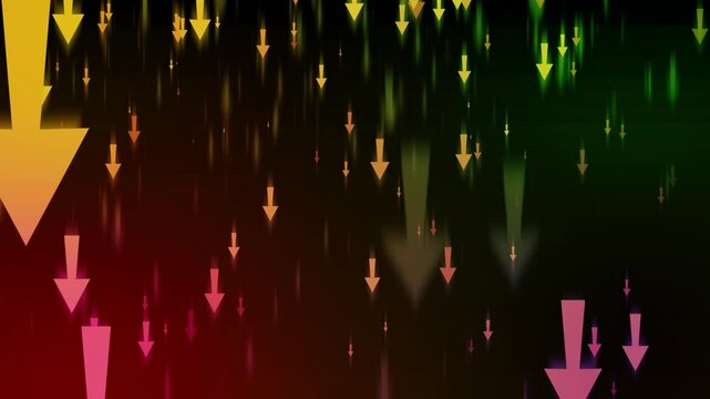 Abstract Downward Arrows Animation on Dark Background, Creating a sense of movement and direction