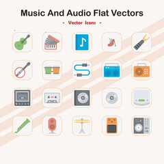 Collection of Music and Audio Flat Vector Icons