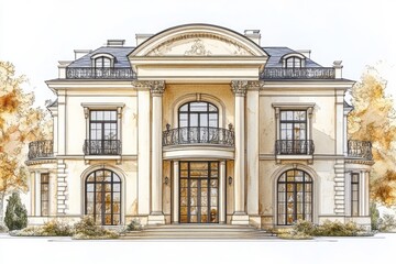 Fototapeta premium Elegant architectural rendering of a grand estate home.