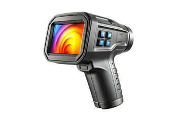 Futuristic Thermal Imaging Camera Displaying a Heat Signature on a White Background