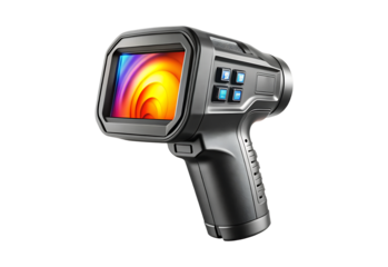 Futuristic Thermal Imaging Camera Displaying a Heat Signature on a White Background