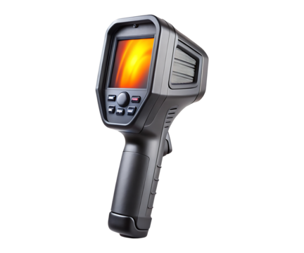 High quality image of a modern black thermal imaging camera on white