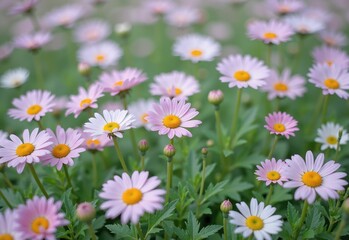 Delicate Pink and White Daisies in a Field