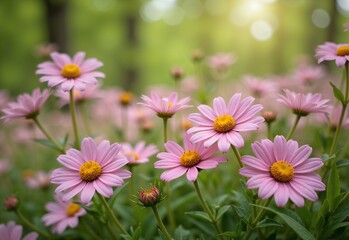 Obraz premium Pink Daisy Meadow Springtime Bloom Beauty