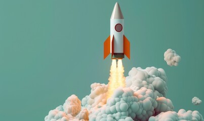 illustration wallpaper spaceship rocket flying and smoke outer space background concept Generate AI