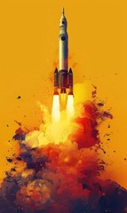 illustration wallpaper spaceship rocket flying and smoke outer space background concept Generate AI