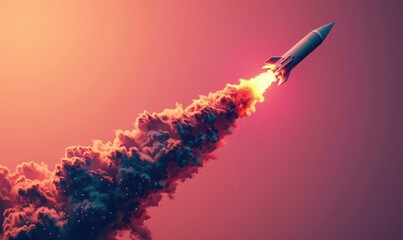 illustration wallpaper spaceship rocket flying and smoke outer space background concept Generate AI