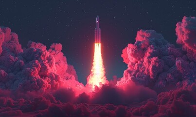 illustration wallpaper spaceship rocket flying and smoke outer space background concept Generate AI