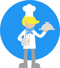 Cartoon Illustration Vector of Chef Restaurant Mascot in circle round blue background. Fit for Food and Beverage business.	
