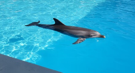 Obraz premium Dolphin Swimming in Bright Blue Water Under Sunshine for Entertainment