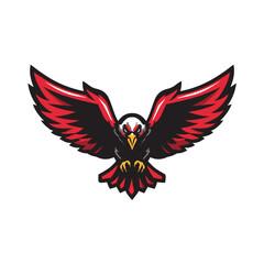 Obraz premium Vector esports logo featuring a fierce bird with outspread wings in vibrant red and black colors designed for competitive gaming teams