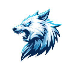 Fototapeta premium Stylized wolf head logo design for esports team with fierce expression and blue color scheme