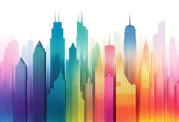 Colorful City Skyline, Abstract Urban Landscape