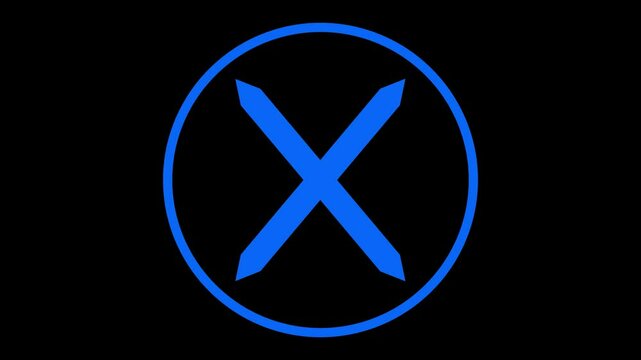 Minimalist outlinr circle round X mark animation, A minimalist logo featuring a stylized letter X within a circle