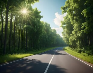 Sunlit Road Through Lush Green Forest