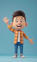 cartoon human character illustration with happy expression with greeting hand Generate AI