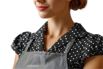 Closeup portrait of a woman wearing a stylish black and white polka dot on transparent background